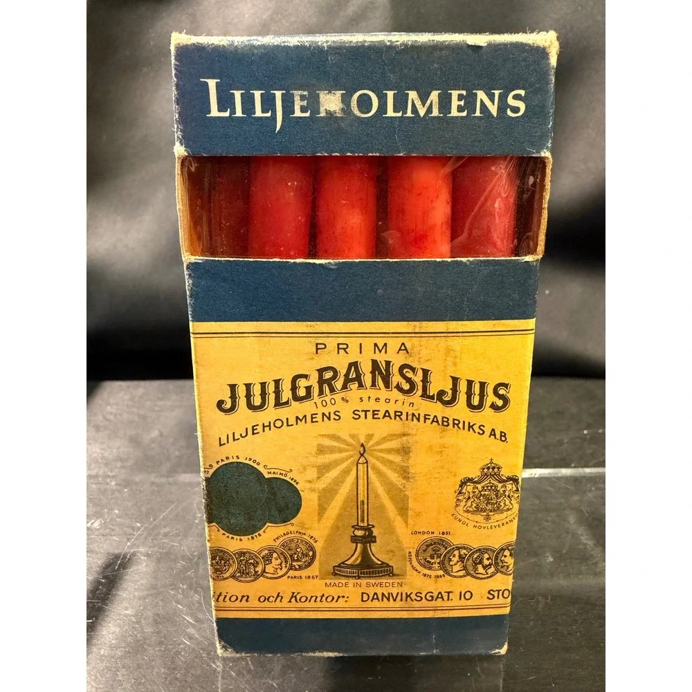 Vintage Liljeholmens Prima Julgransljus Nr 151 Red Candles Made in Sweden 20ct
